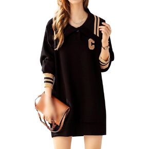 LAI MENG FIVE CATS Women's Casual Dress Polo Loose Collared Mini Knit Dress