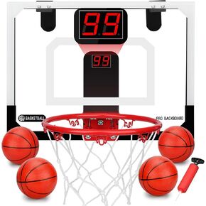 Mini Indoor Basketball Hoop for Kids 5 6 7 8 9 9 10+years boys ، التلقائي الأوتوماتيكي كرة السلة على الطوق الصغير مع لوحة النتائج الإلكترونية و 3 كرات ، ألعاب رياضية للهدية للأولاد من 5 إلى 10