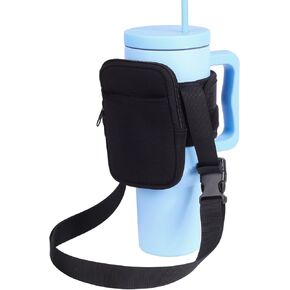 Gym Water Bottle Pouch for Stanley Tumbler with Handle,Universal Water Bottle Sling Sleeve with Strap and Pocket,Compatible with A Variety of Water Bottle for 40-128 oz,Gym Water Bottles Accessories