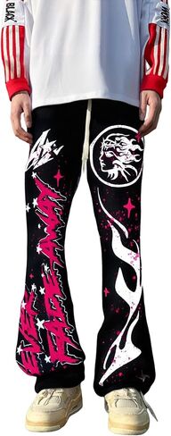 Men's Y2K Flared Sweatpants Letter Graphic Drawstring Waist Joggers Drippy Pants in Saudi Arabia
