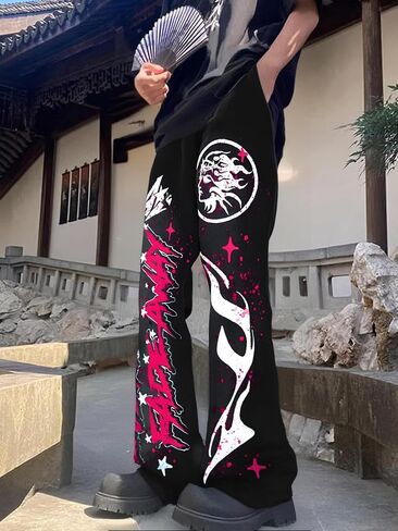 Men's Y2K Flared Sweatpants Letter Graphic Drawstring Waist Joggers Drippy Pants in Saudi Arabia