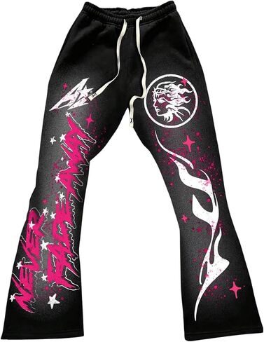Men's Y2K Flared Sweatpants Letter Graphic Drawstring Waist Joggers Drippy Pants in Saudi Arabia