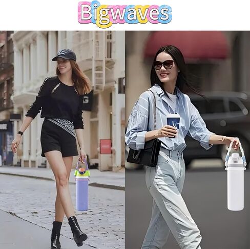 Bigwaves Bottle Silicone Handle Strap,Compatible Owala Freesip Water Bottle - Fits 16oz to 40oz, Water Bottle Carrier Grip Accessories for Running Bike, Gym Or Jogging (with Handle, Purple) in Saudi Arabia