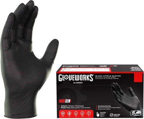GLOVEWORKS Black Disposable Nitrile Industrial Gloves, 5 Mil, Latex & Powder-Free, Food-Safe, Textured in Saudi Arabia