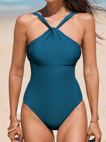 CUPSHE Women's One Piece Swimsuit High Neck Twist Front Lace Up Back Tie Bathing Suit in Saudi Arabia