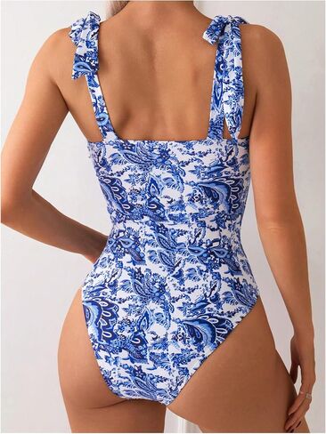 WDIRARA Women's Floral Print One Piece Swimwear Sleeveless V Wire Swimsuit Tie Shoulder Bathing Suits in Saudi Arabia