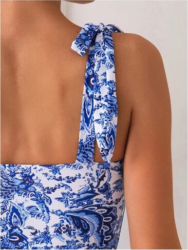 WDIRARA Women's Floral Print One Piece Swimwear Sleeveless V Wire Swimsuit Tie Shoulder Bathing Suits in Saudi Arabia