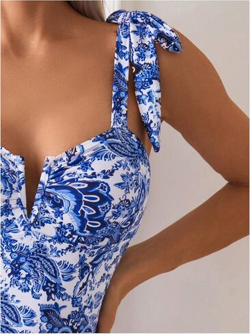 WDIRARA Women's Floral Print One Piece Swimwear Sleeveless V Wire Swimsuit Tie Shoulder Bathing Suits in Saudi Arabia