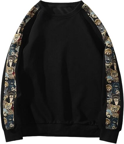 Men Embroidered Sweatshirt Patchwork Graphic Sweatshirts Vintage Streetwear Pullover Tops in Saudi Arabia