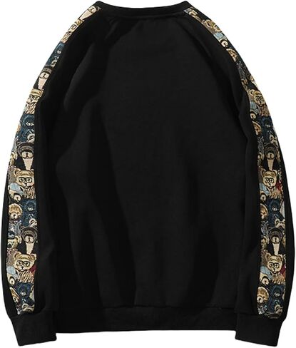 Men Embroidered Sweatshirt Patchwork Graphic Sweatshirts Vintage Streetwear Pullover Tops in Saudi Arabia