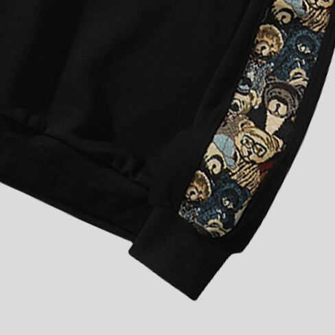 Men Embroidered Sweatshirt Patchwork Graphic Sweatshirts Vintage Streetwear Pullover Tops in Saudi Arabia