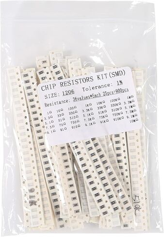 1206 SMD Roustor Kit 900pcs ، 36 Value 1206 SMD Capacitor 1206 Chip Resportment Kit 1 ٪ 1/4W 0.25W 1 OHM-10M OHM لـ DIY والتجارب (1206 مجموعة المقاوم SMD) in Kuwait