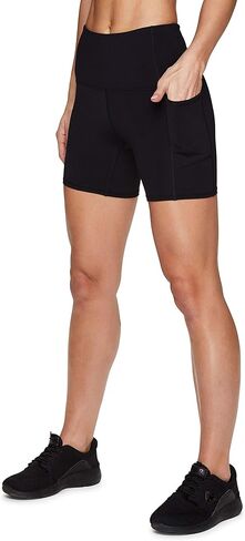 RBX Active Women's 5" Solid Ultra Hold High Waist Squat Proof Yoga Bike Short with Pockets Black 5-Inch S in Saudi Arabia