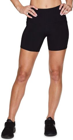 RBX Active Women's 5" Solid Ultra Hold High Waist Squat Proof Yoga Bike Short with Pockets Black 5-Inch S in Saudi Arabia