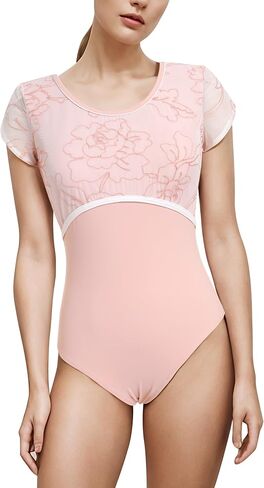 AFAVOM Women Ballet Dance Leotard Classic Gymnastics Competition Leotard Floral Embroidery U Back Basic Dancewear Bodysuit in Kuwait