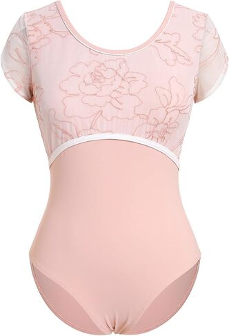 AFAVOM Women Ballet Dance Leotard Classic Gymnastics Competition Leotard Floral Embroidery U Back Basic Dancewear Bodysuit in Kuwait