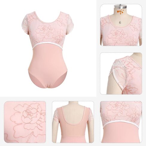 AFAVOM Women Ballet Dance Leotard Classic Gymnastics Competition Leotard Floral Embroidery U Back Basic Dancewear Bodysuit in Kuwait