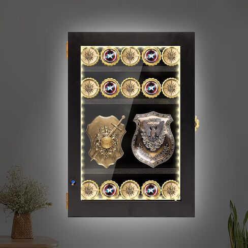 علبة عرض عملة تحدي العسكرية العسكرية ، مربع ظلال ميدال مع زجاج HD الأكريليك وأضواء سلسلة LED ، أرفف 4 أخدود قابلة للإزالة ، حامل مجموعة Coin Wall Mount Coin لبطاطا البوكر كازينو. in Kuwait