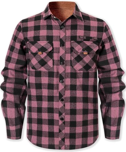 Cromoncent Mens Casual Flannel Shirts Long Sleeve Western Plaid Shirt with Double Chest Pockets,Orange Dark Gray,Large in Saudi Arabia