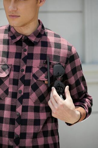 Cromoncent Mens Casual Flannel Shirts Long Sleeve Western Plaid Shirt with Double Chest Pockets,Orange Dark Gray,Large in Saudi Arabia