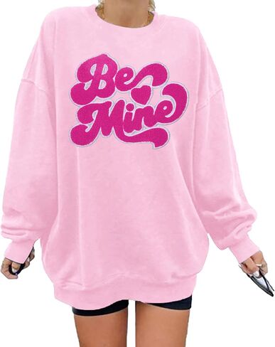 Valentines Sweatshirts for Women Be Mine Glitter Patch Valentines Day Shirts Oversized Love Heart Holiday Outfits in Saudi Arabia