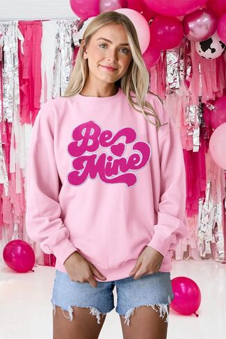 Valentines Sweatshirts for Women Be Mine Glitter Patch Valentines Day Shirts Oversized Love Heart Holiday Outfits in Saudi Arabia