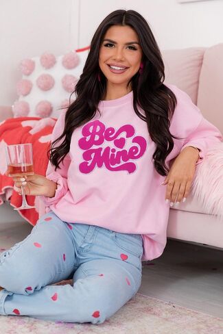 Valentines Sweatshirts for Women Be Mine Glitter Patch Valentines Day Shirts Oversized Love Heart Holiday Outfits in Saudi Arabia