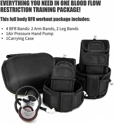 BFR Blood Flow Restriction Bands Complete Set, no Weight Lifting Required, Precision Pump to Apply Precise Pressure, Muscle Training, Suitable for arm and Leg Occlusion Training, Compact Suitcase in Saudi Arabia