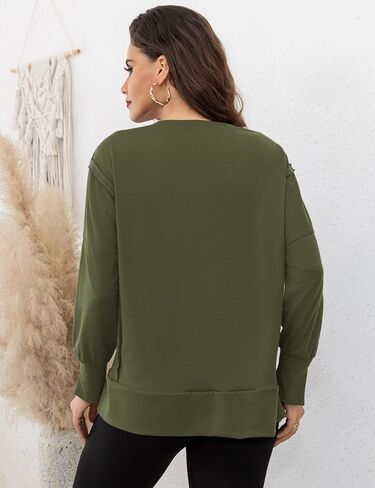 Womens Crewnecks Sweatshirt Side Slit Long Sleeve Pullover Casual Fit Oversized Sweatshirts, S-XL in Saudi Arabia