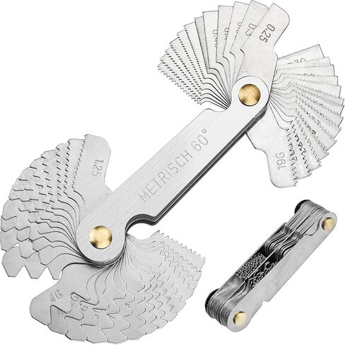 52 قطعة من مقاييس الخيوط من الفولاذ المقاوم للصدأ ويتوورث إمبريال 55 درجة، متري 60 درجة، مقياس خيط 60 درجة أمريكي لأداة قياس البراغي in Kuwait