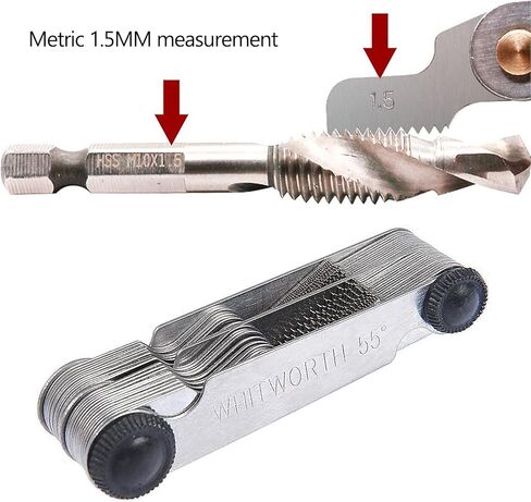 52 قطعة من مقاييس الخيوط من الفولاذ المقاوم للصدأ ويتوورث إمبريال 55 درجة، متري 60 درجة، مقياس خيط 60 درجة أمريكي لأداة قياس البراغي in Kuwait
