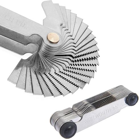 52 قطعة من مقاييس الخيوط من الفولاذ المقاوم للصدأ ويتوورث إمبريال 55 درجة، متري 60 درجة، مقياس خيط 60 درجة أمريكي لأداة قياس البراغي in Kuwait