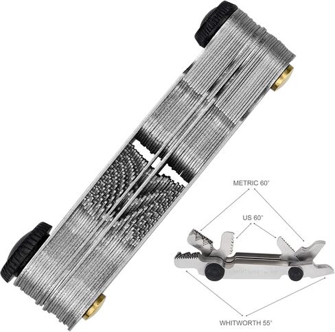 52 قطعة من مقاييس الخيوط من الفولاذ المقاوم للصدأ ويتوورث إمبريال 55 درجة، متري 60 درجة، مقياس خيط 60 درجة أمريكي لأداة قياس البراغي in Kuwait