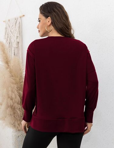 Womens Crewnecks Sweatshirt Side Slit Long Sleeve Pullover Casual Fit Oversized Sweatshirts, S-XL in Saudi Arabia