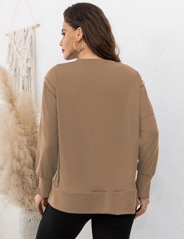 Womens Crewnecks Sweatshirt Side Slit Long Sleeve Pullover Casual Fit Oversized Sweatshirts, S-XL in Saudi Arabia