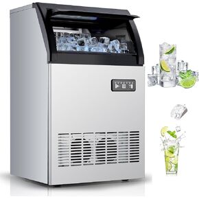 Commercial Ice Maker Machine, 120lbs/24H, Double Water Inlet, 40 Ice Cubes in 12-15 Min, Efficient Ice Production, Ice Machine, 40lbs Storage, LED Display, for Home Bar Office Party