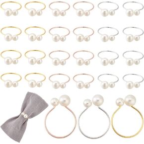 AHANDMAKER Pearl Napkin Rings Set of 24, Serviette Buckle Holder for Dinning Table, 3 Colors Napkin Holder Table Napkin Buckles for Wedding, Valentines Day, Thanksgiving, Christmas, Party Dinner