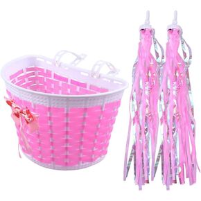1 Set Kids Basket Streamers Handwoven Front Handlebar Basket Bikes Scooters Decorative Accessories Boys Girls