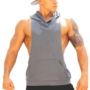 ZUEVI Men's 2 Pack Muscle Sleeveless Hoodies Tank Tops Gym Workout Hooded Bodybuilding Stringer T Shirt