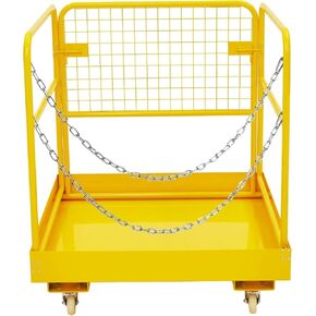 Forklift Safety Cage 36"x36" for 1 or 2 People, Forklift Man Basket 1200 Lbs, Foldable Forklift Work Platform for Changing Lights, Painting, Roof Repair, Tree Service Wheels, for Most Aerial Jobs