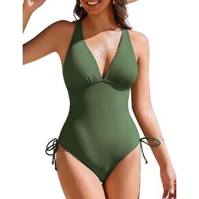 AI'MAGE Womens V Neck One Piece Swimsuits Tummy Control Bathing Suit Criss Cross Back Slimming Swimwear