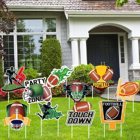 10 Pcs Football Yard Sign with Stakes Sports Yard Decorations Footballs Outdoor Lawn Decorations Sign for Sports Themed Birthday Baby Shower Game Day Team School Practice Party Supplies