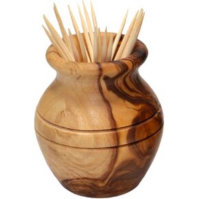Olive Wood Toothpicks Holder, Rustic Mini Jar Toothpicks Holder, Perfect for kitchen counter, dining table, charcuterie board , suitable for home, hotels and restaurant.