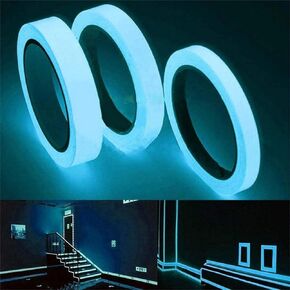 3 Pcs 9.8 FT Blue Glow in The Dark Tape Fluorescent Spike Sticker for Stairs Walls Steps Safetys Exits Sign Warning Tape, Self-Adhesive Luminous Tapes Glowing Pro Theatre Stage Floor
