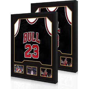 Jersey Frame Display Case 2 Pack, Large Wooden Sport Jersey Shadow Box Frame with Mats and Real Tempered Glass Cover for Football Hockey Baseball Basketball Soccer Shirt,Black