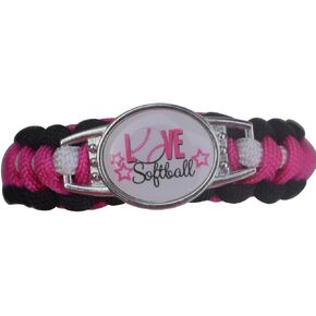 Infinity Collection Love Softball Paracord Bracelet, Adjustable Pink and Black Braided Design with Softball Charm, Jewelry & Gifts for Girls, Players, and Teams
