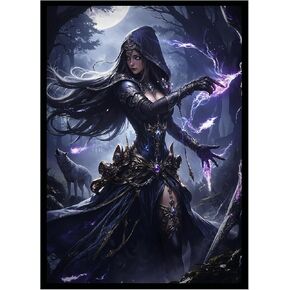 100 MTG Card Sleeves with 100 Inner Sleeves, Textured Back Art Sleeves, Black Border & Black Inside, Fit Standard Size Cards - Seeker