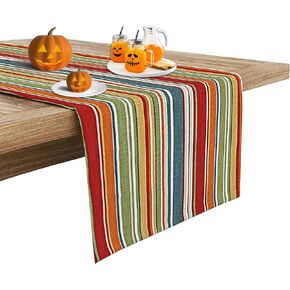 RUVANTI 100% Cotton Table Runner 72 Inches Long, Non-Slip, Stain Resistant, Reusable, Washable, Dining Table Runners Perfect for Kitchen, Weddings, Parties, Christmas, Holiday - Multi Stripe