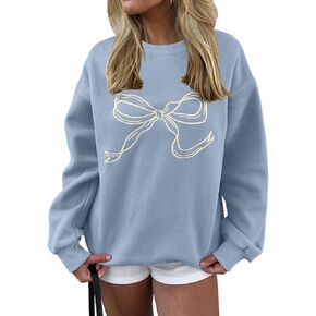 MISSACTIVER النساء القوس الجرافيك بلوزات كنزة بمقاس كبير بلوزات Crewneck البلوز القمم 2024 خريف موضة الملابس