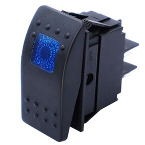 mxuteuk 12V Self-Locking Lighted Rocker Switch 4 Pin SPST ON/Off Switch Blue LED Light 20A for Car Boat Marine RK1-06N-BU